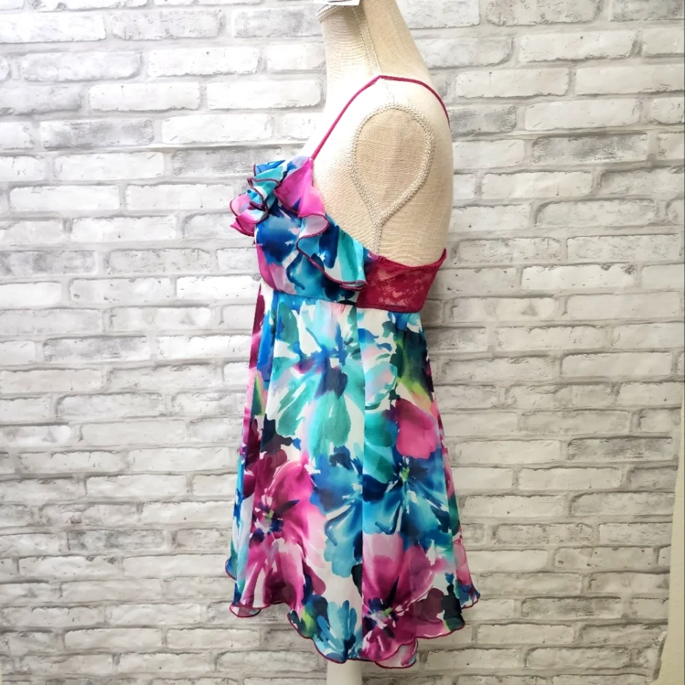 In bloom Purple Blue Floral Sheer Ruffle Nightgown